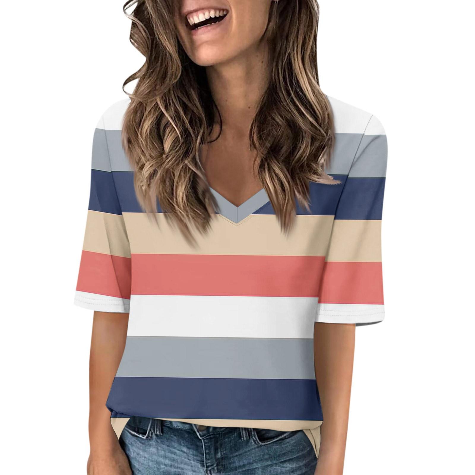 

Жіночі футболки з V-подібним вирізом, топи з принтом, повсякденні літні футболки, футболки, блузки XL рожевий