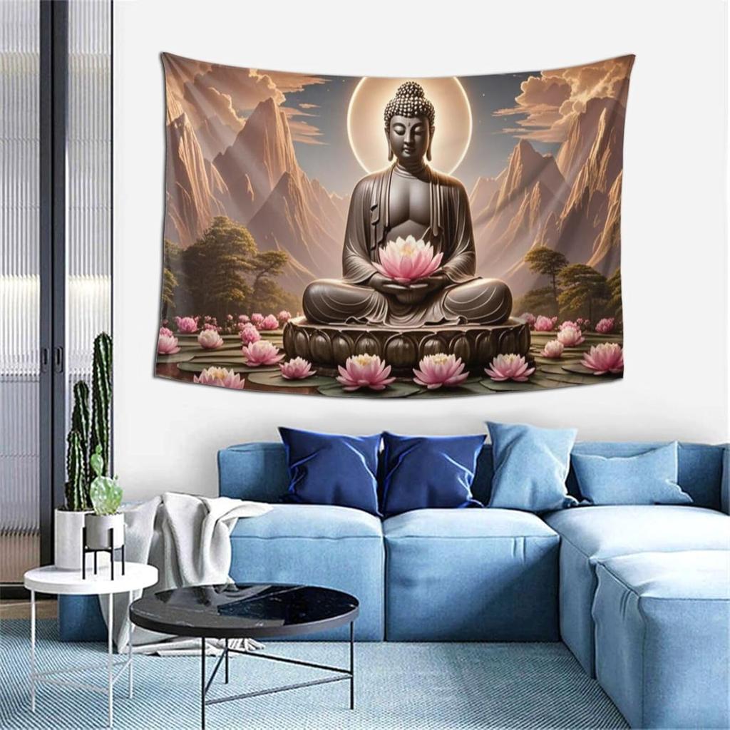 Zen Tapestry Buddha Tapestry Spiritual Meditation Wall Hanging Buddhist Wall Art Zen Lotus Flower Tapestries For Bedroom Living