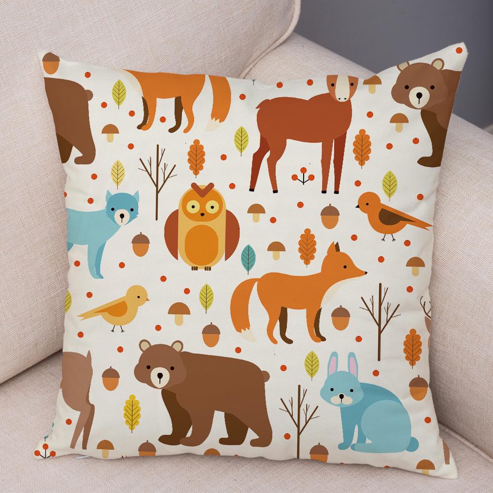Cute Animal Pattern Cushion Cover Cartoon Friends Monkey Penguin Zebra Donkey Design Soft Square Pillow Home Decor Gift xcm
