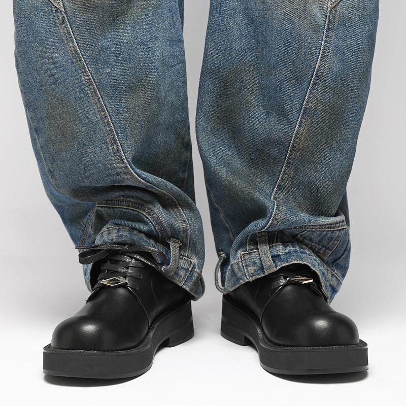 Fashion Derby thick soled men's leather shoes Minimalist Designer Style Office or leisure business Working adult shoes Black luxury