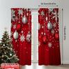 2D vlakke print 2 stuks Vrolijk Kerstfeest Scène Gordijnen Gelukkig Kerstfeest Zilveren Sneeuwvlokken_ Veelzijdig Duurzaam Polyester Zonder