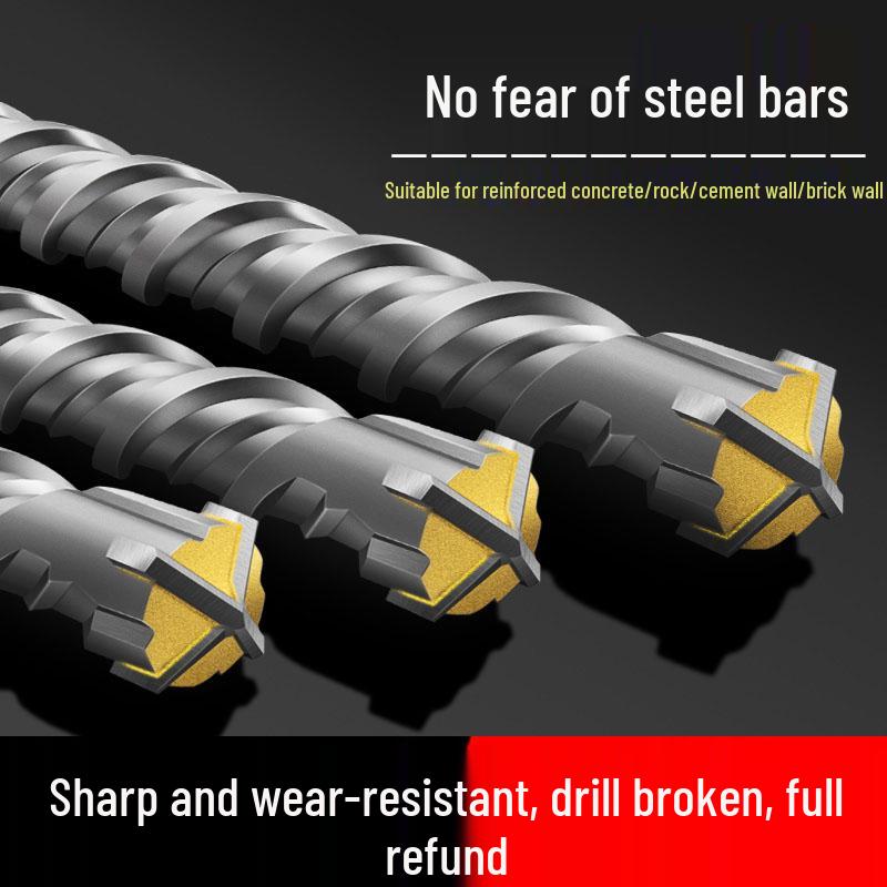 Four-Flute Extended Rotary Hammer Drill Bit for Concrete and Cement with Square Shank
