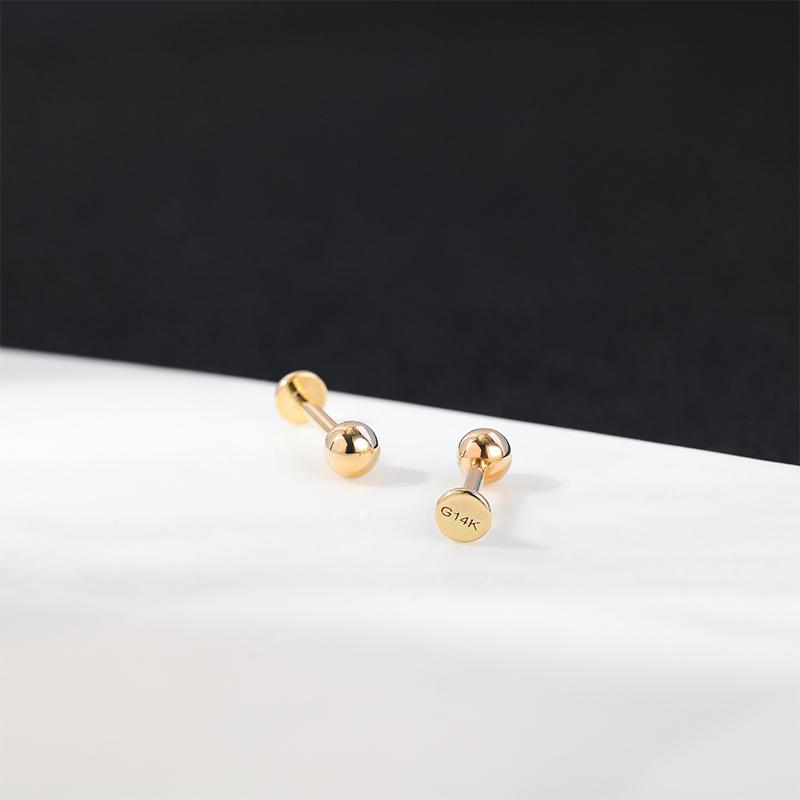 14K Solid Gold Stud Earrings Real Gold Filled Flat Back Thread Threadless Labret Lip Cartilage Piercing Jewelry