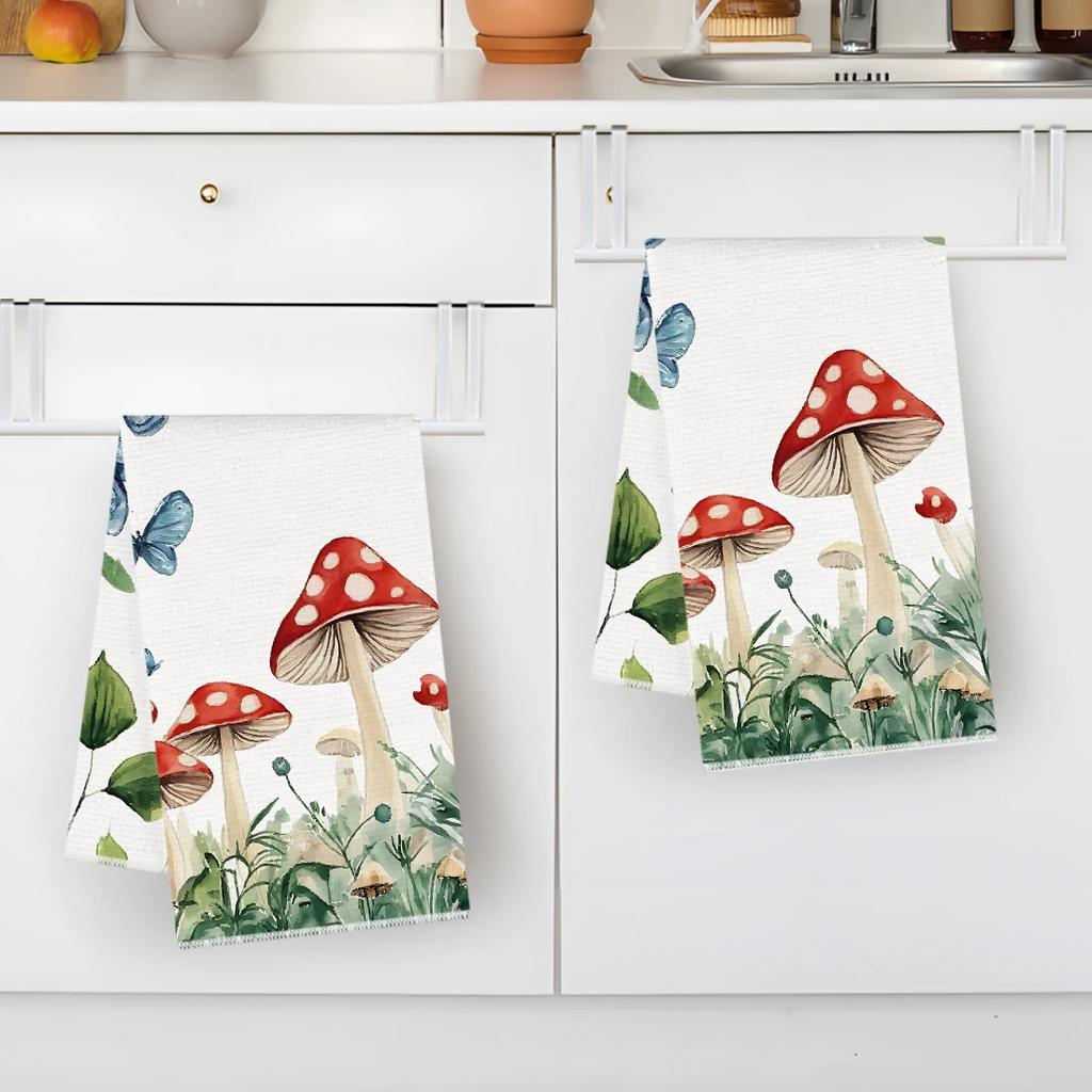 2pcs/set Kitchen Towels 40x60cmMushroomHand Towels Christmas Decorations for Home Noel Dish Towels Gifts