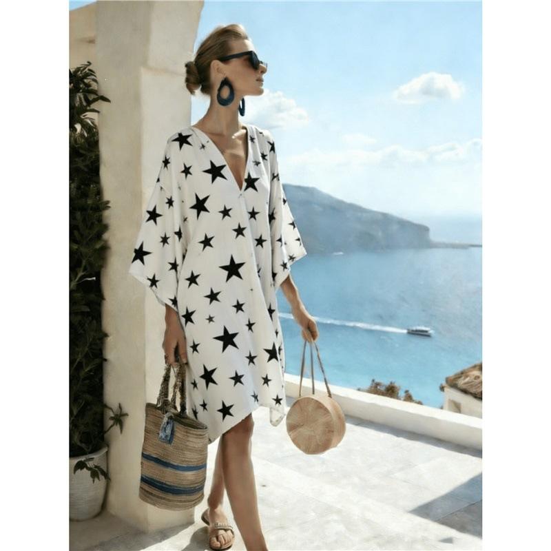 Bohemian ladies new D print seaside vacation fashion casual dress