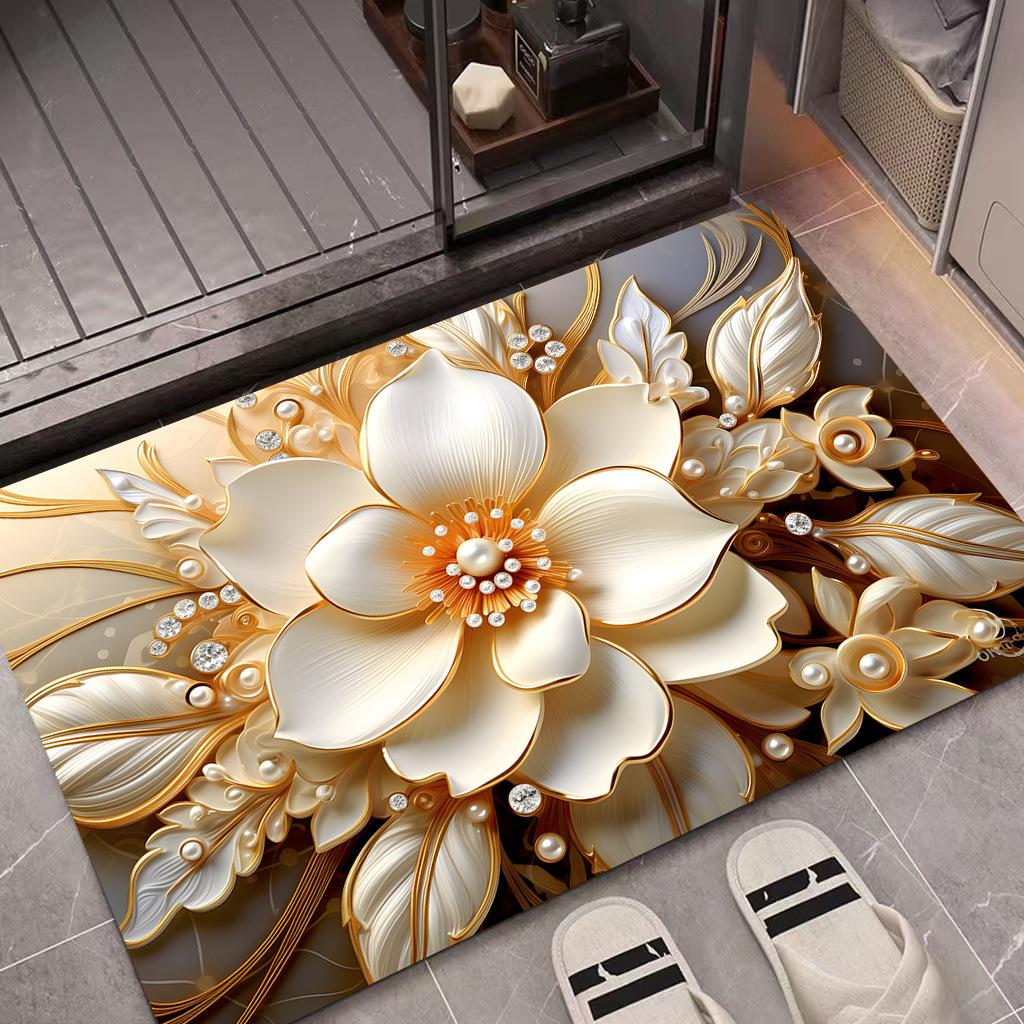 Peony Flower Pattern Home Decor Carpet, Non-slip Anti-Falling Resistance for Living Room Bathroom Kitchen Bedroom Hotel Restaurant Coffee Shop Mall