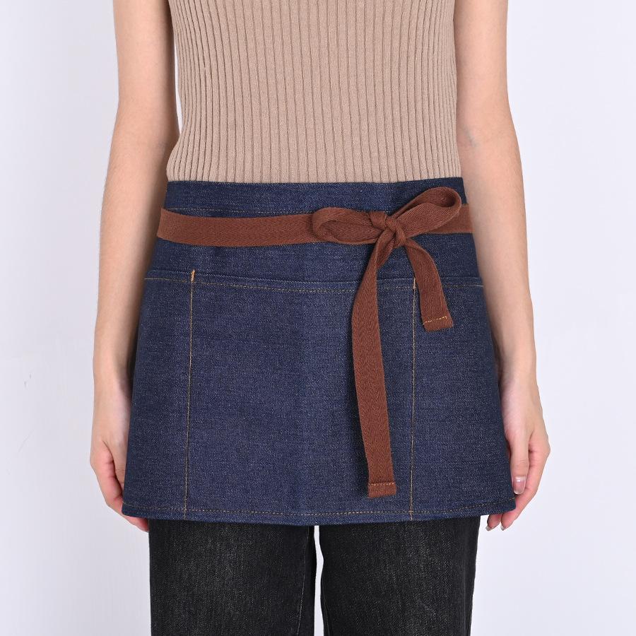 

Denim Waist Apron with 3 Pockets for Men Women Unisex Chef Apron Stain & Oil Resistant Waitress Waiters Aprons for Kitchen BBQ синий