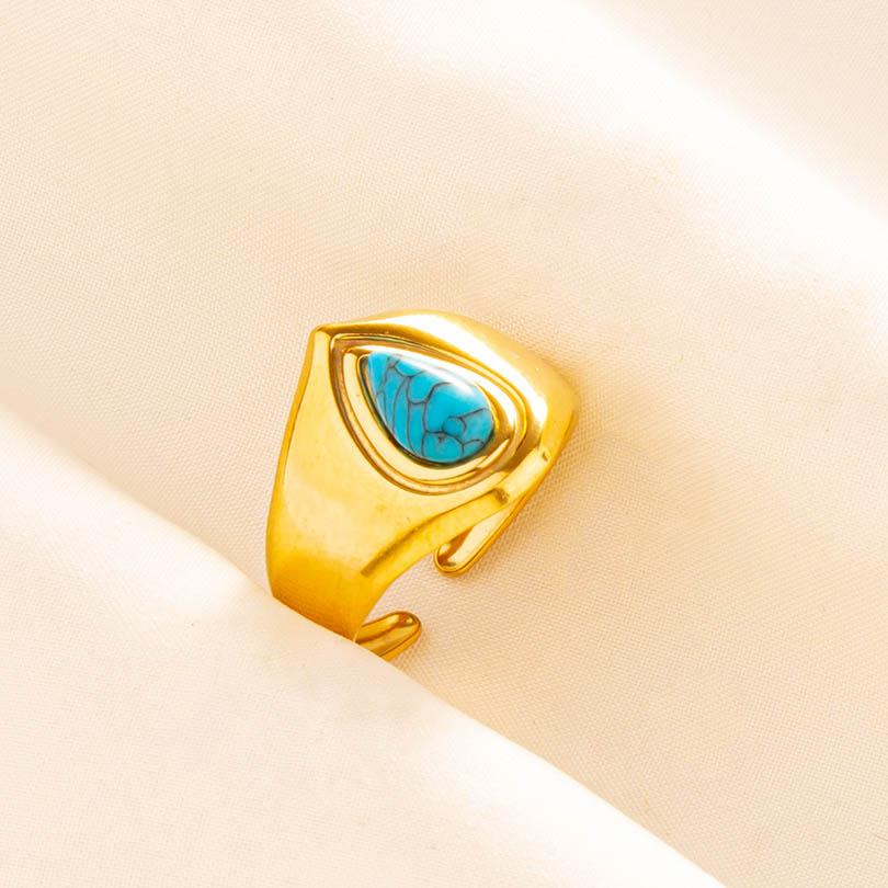 1pcs Blue Stone Ethnic Vintage Open Adjustable Sun Heart Star Stainless Steel Rings For Women Men Accessories Jewelry Bague Gift