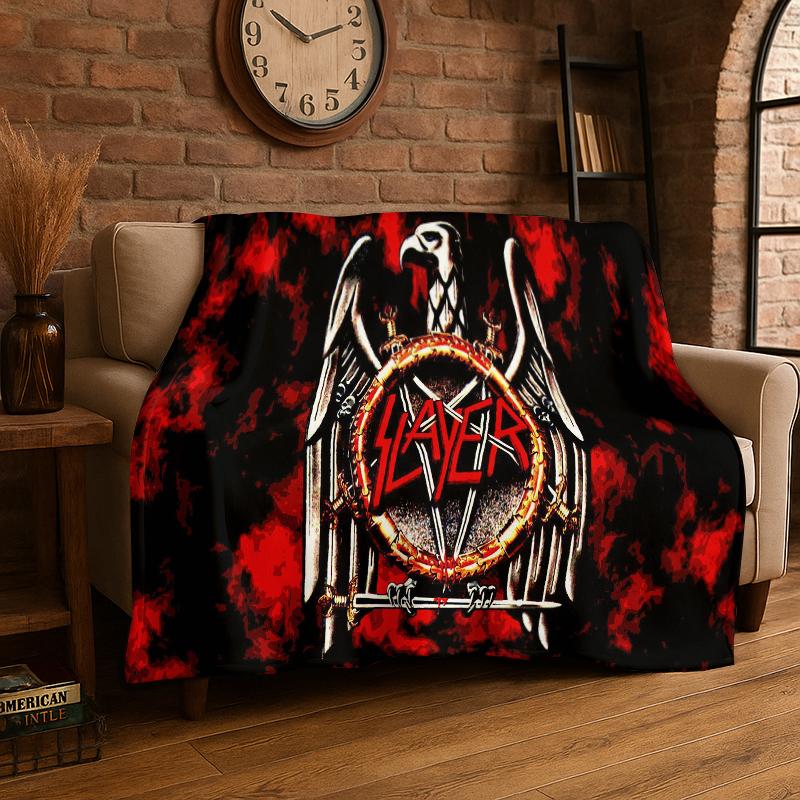 Retro Slayer Heavy Metal Rcck Band Sign Flannel Blanket Soft Warm Throw Blanket for Bedroom Living Room Bed Travel Picnic Gift