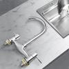 Modern Double Lever Chrome Kitchen Sink Hot and Cold Mixing Faucet 2-hole Deck