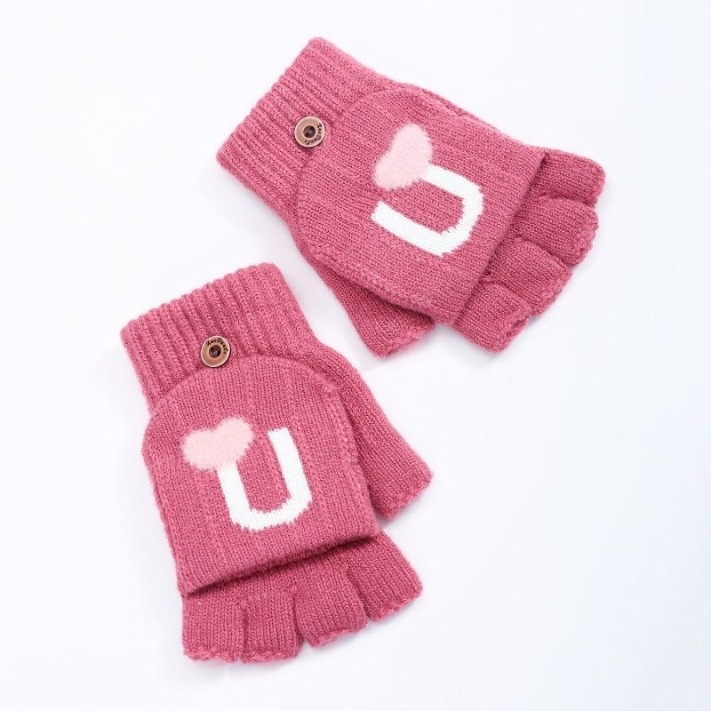 Botvotee Black Gloves Fingerless Gloves Women Winter Women Arm Warmers Knit Y2k Accessories Fashion Pink Love Cute Arm Sleeve