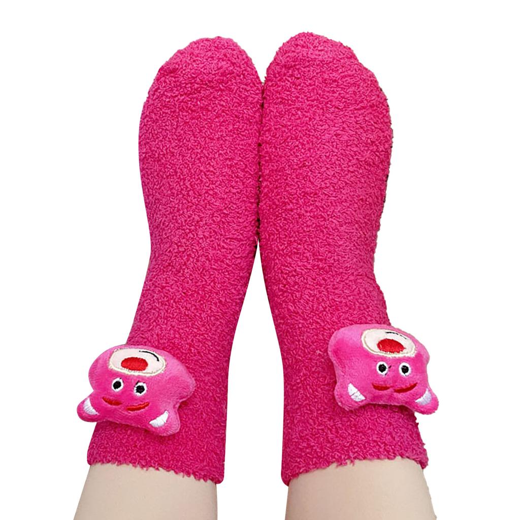 Fluffy Socks Cute Cartoon Decoration Cozy Trendy Coral Fleece Winter Warm Socks for Home Sleep Type 1 32 To 42 Size