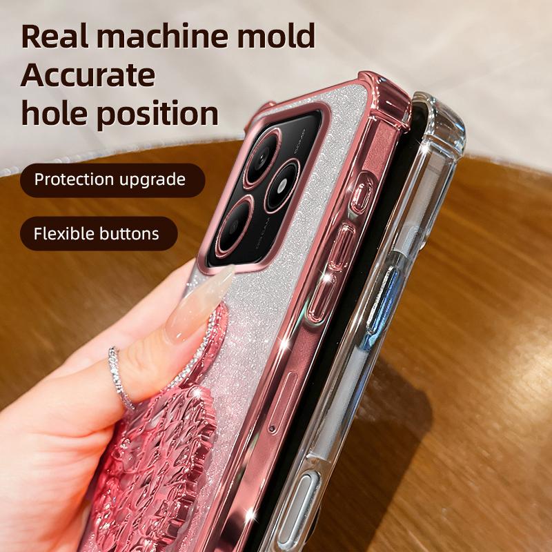 KEYSION Shockproof Plating TPU Phone Case for Remdi Note 14 4G 5G Glitter Jewelled Swan Kickstand Cover for Redmi Note 14