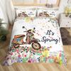 Vintage Motorrad Bettbezug Einzel Königin Botanische Blume Blätter Rustikales Bauernhaus Bettwäscheset Frühling Romantische Bettdeckenhülle