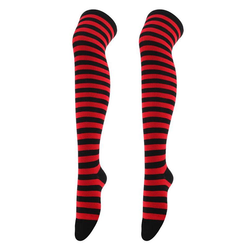 

Сексуальные длинные носки выше колена в японскую черно-белую полоску для женщин, девушек, кавайных, лолит, аниме, хлопковых теплых чулок one size