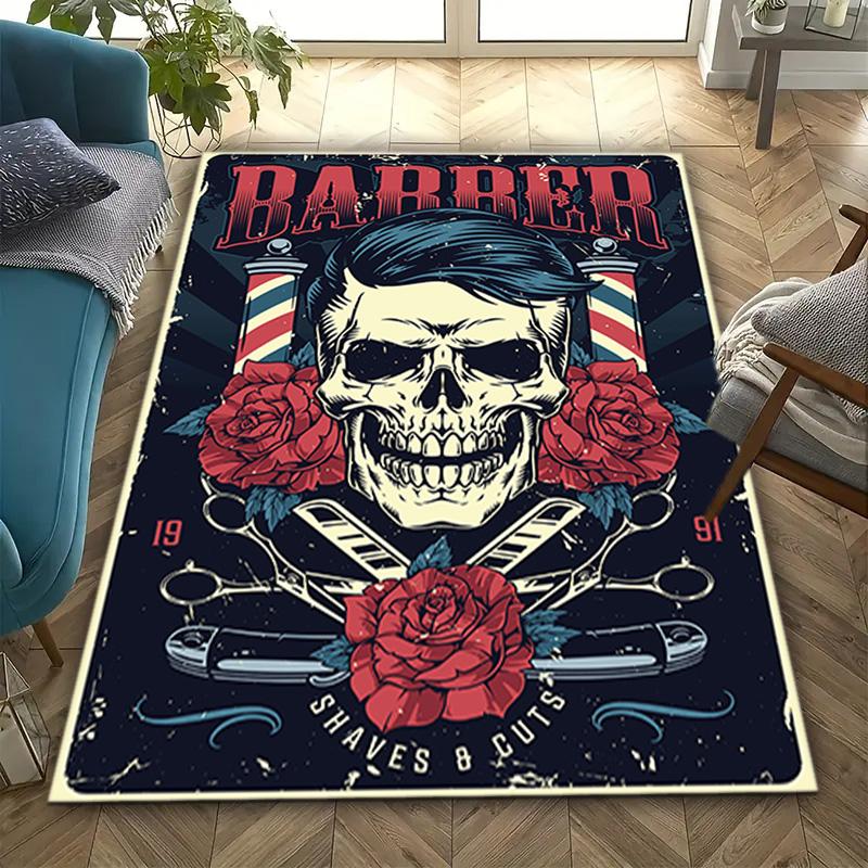 1PC Skull Dark Gothic Pattern Printed Carpet Rug for Living Room Bedroom Home Sofa Decoration,Non-slip Floor Mat Floor Mat