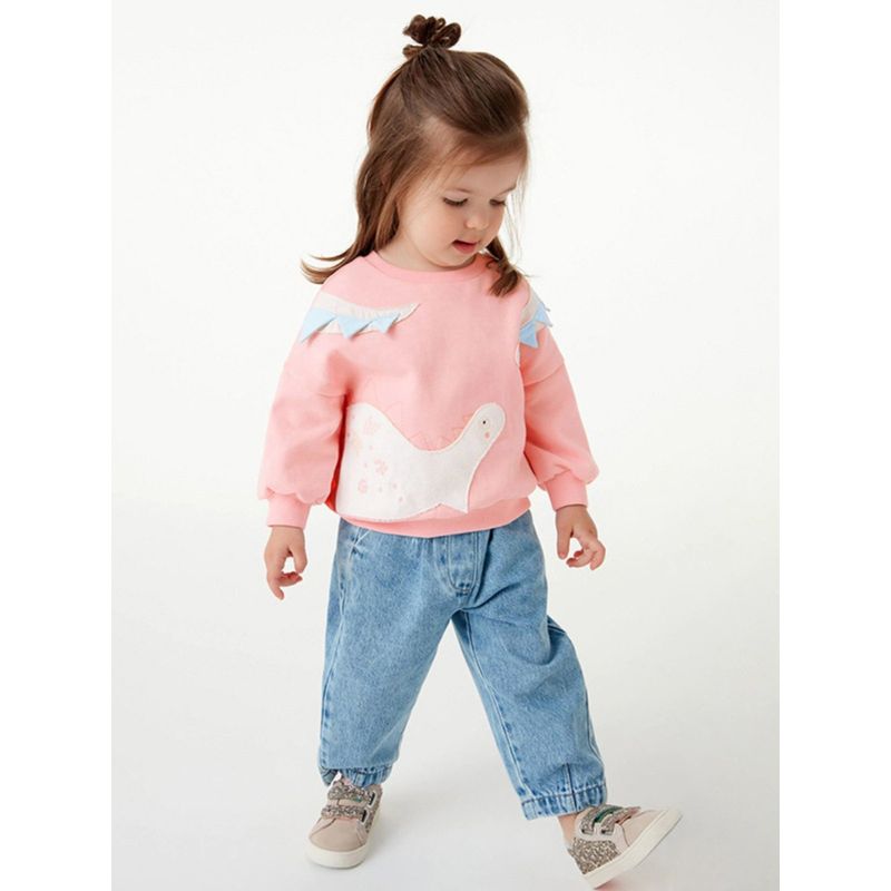 Girls' Sweatshirt Pure Cotton Top Children's Baby Autumn and Winter Clothing 2023 Pink Cartoon Long-Sleeve Thickened Base Shirt Trendy