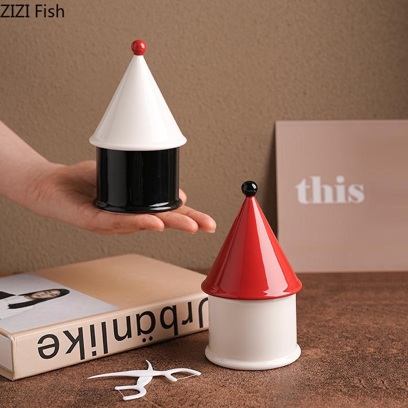 Light Luxury House Toothpick Box Decoration Table Toothpick Floss Cotton Swab Organizer Modern Home Creative Ceramic Storage Box