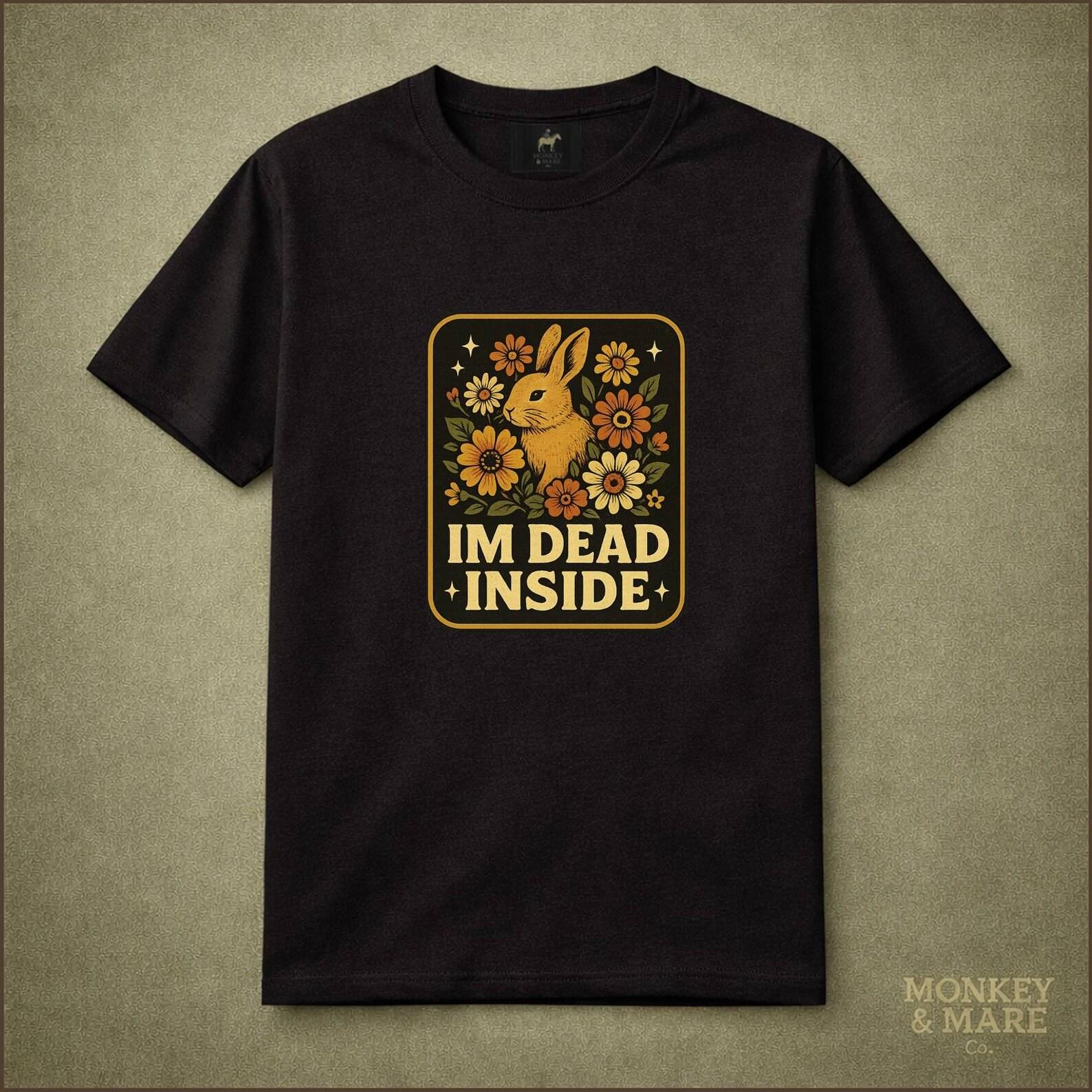 Floral Bunny Shirt, Im Dead Inside, Cute Dark Humor Ironic Tee XL