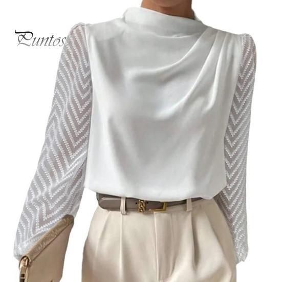 

Женская повседневная рубашка с высоким воротником и волнистым узором, шифоновый пуловер с длинными рукавами, однотонная блузка свободного кроя, офисная элегантная одежда XL белый