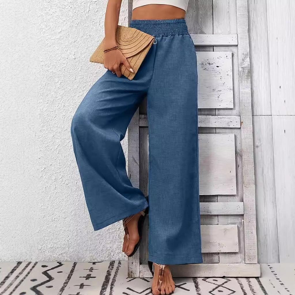 Women's Solid Color Pleated Waist Loose Wide Leg Straight Leg Pants
