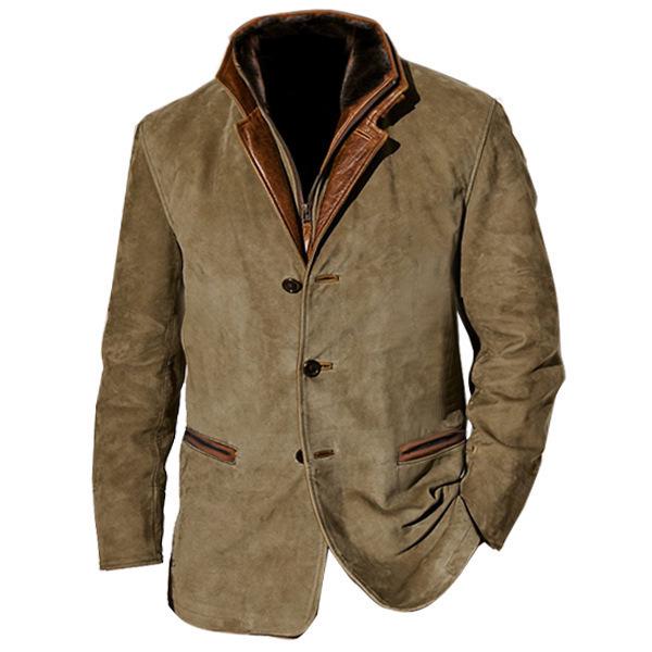Men's Retro European-American Contrast Lapel Coat - Casual Spring/Autumn Fashion Jacket