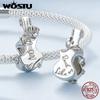 WOSTU 925 Sterling Silver Music Guitar Charms Beads Musical Note Pendant Fit Original Bracelet Necklace Women DIY Jewelry Making