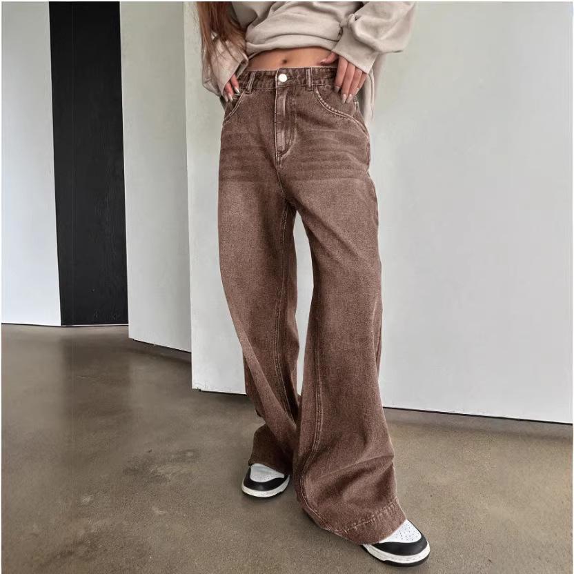 Attention Moment Women's High-Waisted Coffee Brown Wide-Leg Jeans