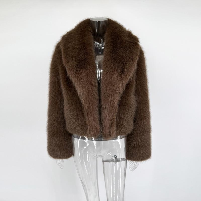 Wintermode Pelz Feder Oberbekleidung für Damen Revers Hohe Taille Warm Locker Langarm Pendelmantel Weiblich Pelz Feder