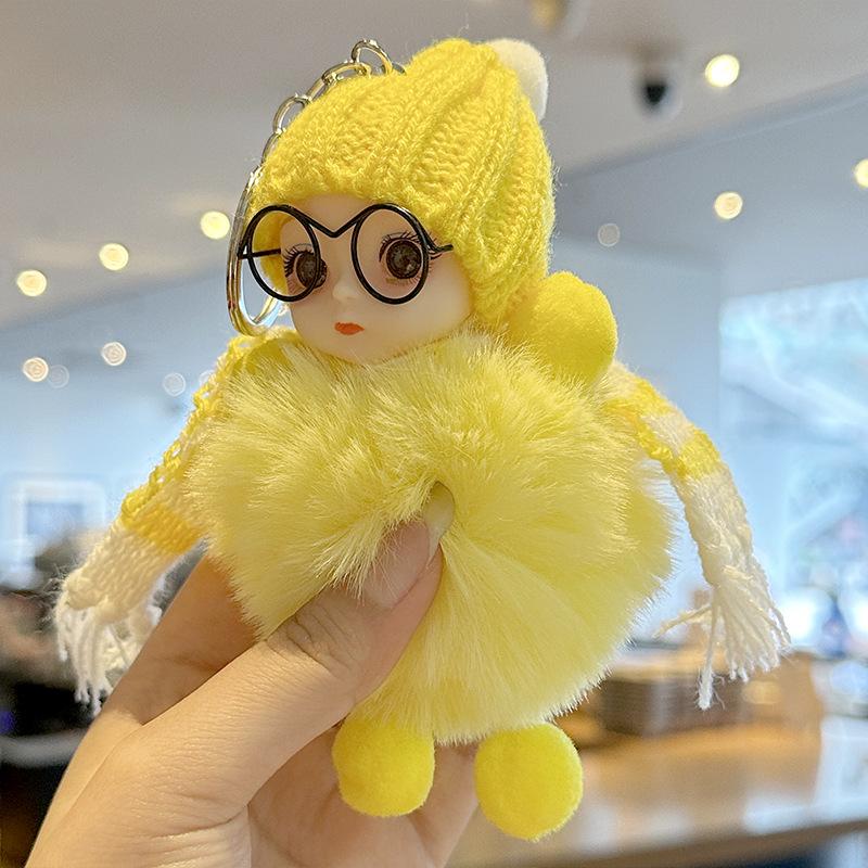 Cross-Border Cute Big-Eyed Doll with Bow Knot - Imitation Rex Rabbit Fur Keychain & Bag Pendant
