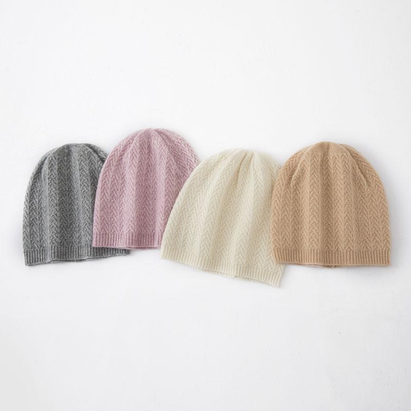 Women 100% Pure Cashmere Solid Color Beanie Hat  Knit Pattern Winter Warm Soft Slouchy Skullies Cap Cold Weather Accessory