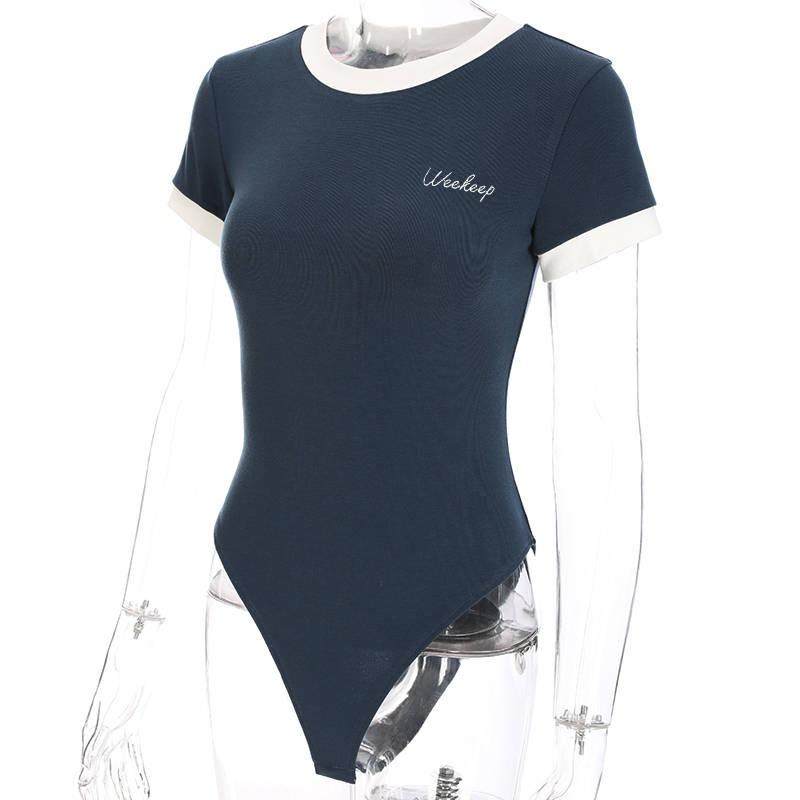 Fashion Casual Short Sleeve Women Skinny Bodysuit New O Neck Street Wear Simple Slim T-shirt 2024 Women's Summer Playsuit Simple Clothes 2464