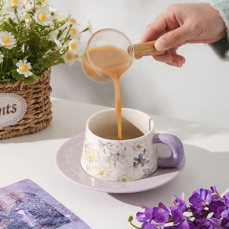 Iris High Value Ceramic Cup and Saucer for Teachers Souvenirs Purple Floral Coffee Cup Saucer and Saucer Holiday Gift