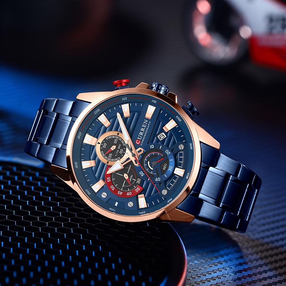 CURREN 8415 Men's Waterproof Stainless Steel Chronograph Quartz Sports Watch with Calendar.