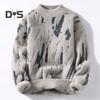 Men Winter Sweater Contrast Color Graffiti Thick Plush Half-high Collar Elastic Knit Long Sleeves Daily Wear School Dating Sweater
