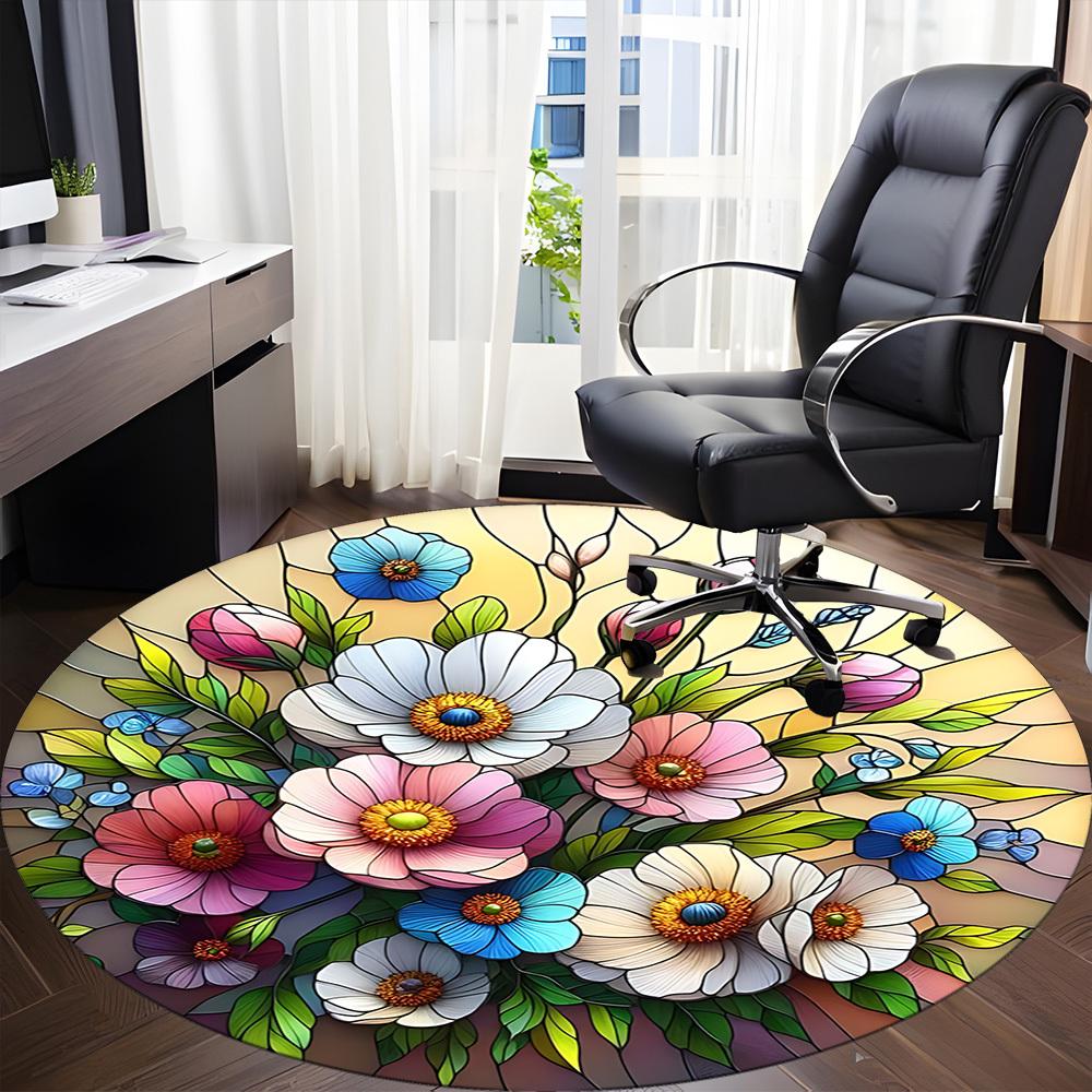 1pc Floral Stained Office Round Area Rug, Indoor Mat Suitable ForOffice, Under Office Chairs Bedroom Living Room Home Decor, Room Deco  D092
