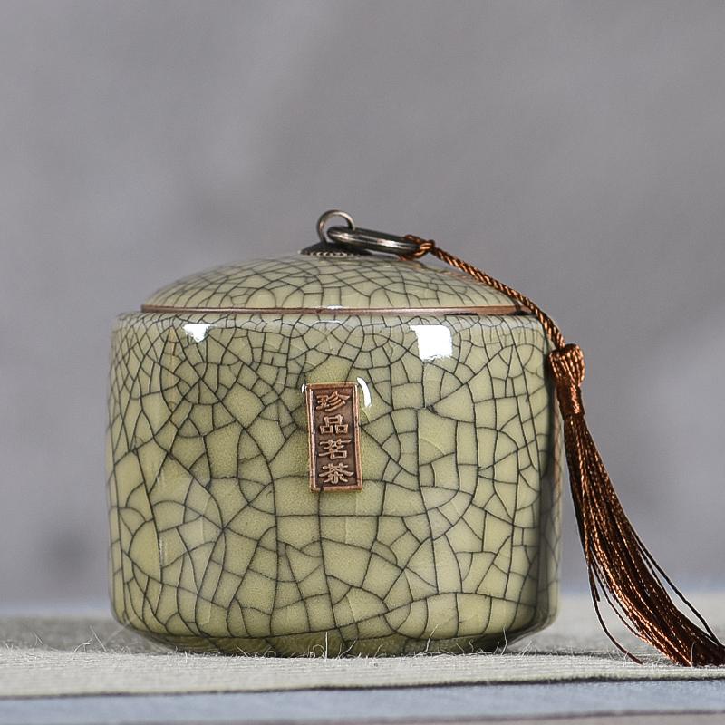 Creative Cracked Ceramic Tea Caddy with Lid Porcelain Sealed Candy Caddy Portable Tea Box Desktop Decoration Home Decoration New