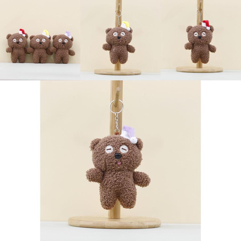 Cute Bear Plush Toy Keychain With Christmas Hat For Kids Room Decor