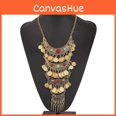 Antique Gold Coin Tassel Pendant Necklace With Multiple Layers For Casual Daily Wear