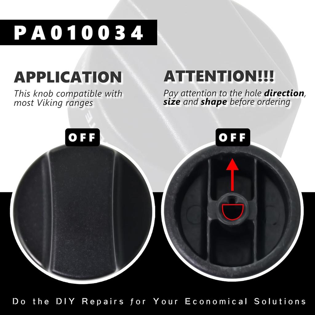 PA010034 Top Burner Knob Replacements for Viking Gas Range, Cooktop Stove Control Knob Compatible with VDSC305, VDSC365, VGIS30, VGRC36, VGRC48,