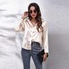Spring Autumn Satin Blouse Imitation Silk Long Sleeve Shirt for Women's Solid Black White Plus Size Loose Tops