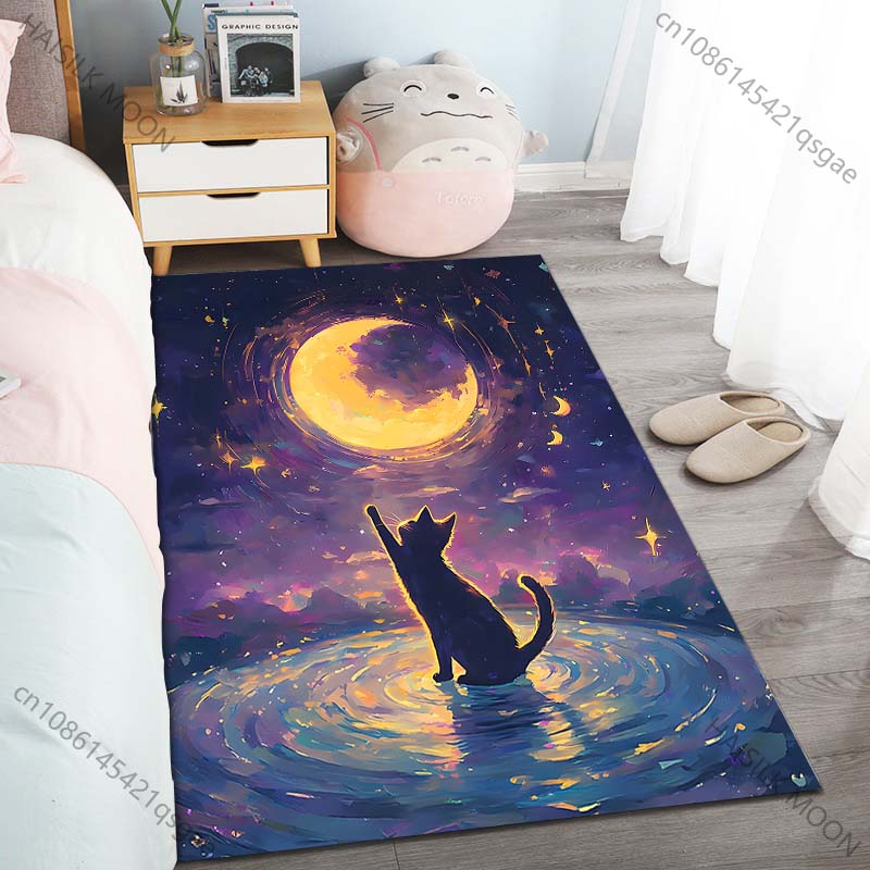 New product Cat and moon fantasy Carpet for Living Room Bedroom Bedside Floor Mat Cloakroom Child Play Mat Area Rug Large Size
