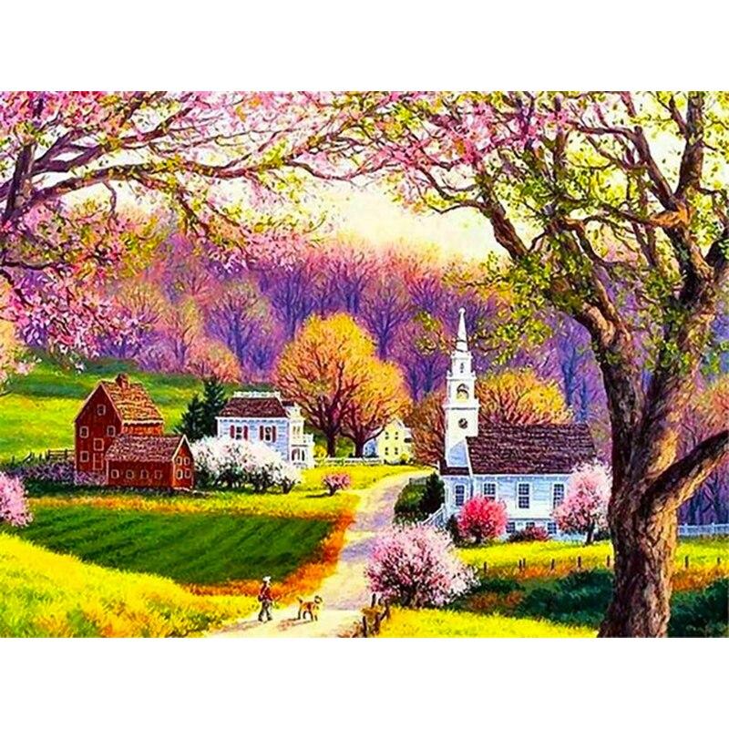 New 5D DIY Diamond Painting Scenic Lodge Diamond Embroidery Scenery Cross Stitch Full Round Drill Crafts Home Decor Gift