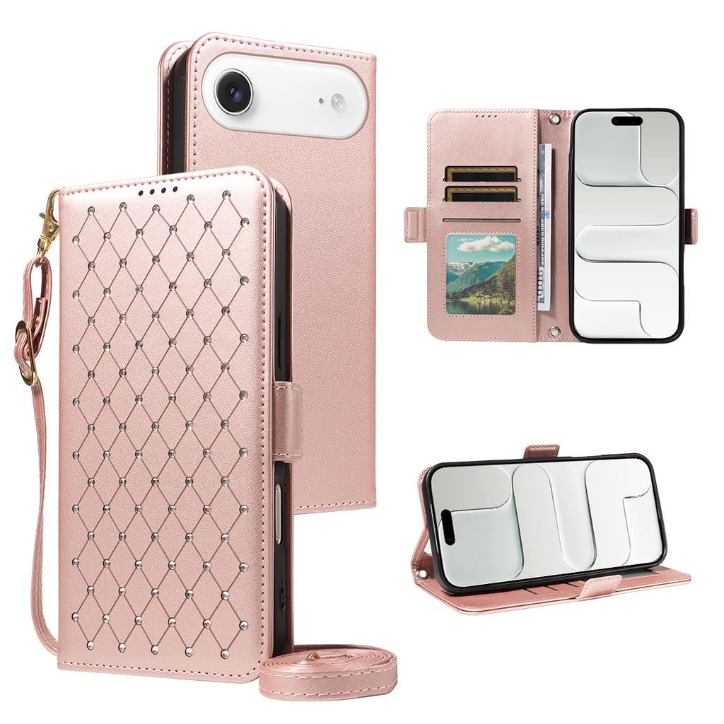 Crossbody Cards Solt Wallet Flip Leather Bling Phone Case for iPhone 17 Pro Max 16 Plus 15 14 13 12 11 Diamond Lanyard Bag Cover