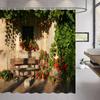 3D Landscape Shower Curtain Garden Wooden Bridge Plant Tree Flower Natural Scenery Bathroom Decor Hanging Wall Fabric Curtain