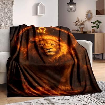 1pc Lion Zodiac Blanket, Lightweight Flannel Throw Blanket for Sofa, Bed, Travel, Camping, Living Room, Office, Couch, Chair, and Bed