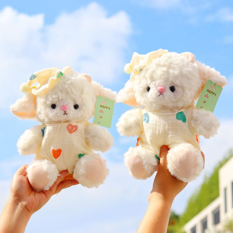 Cute lamb doll plush toy with hat little sheep doll for children to accompany, soothe, throw pillow, grab machine doll