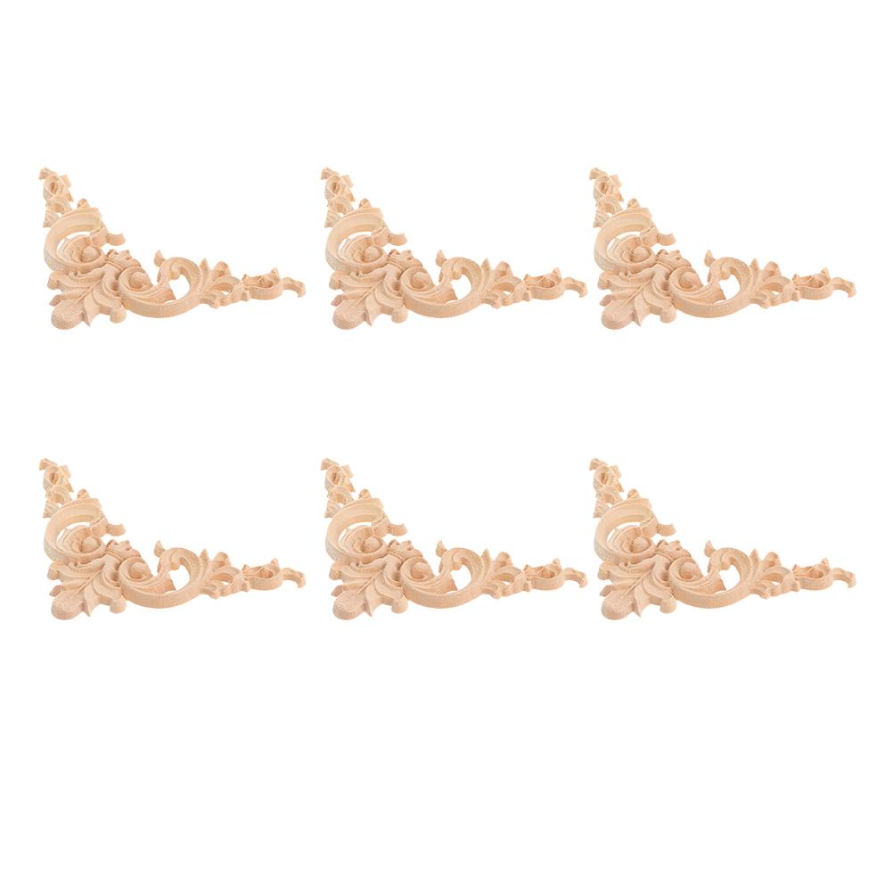 6 Pcs Wood Carving Horn Flower Home Decor Wooden Appliques Carved Decals Ornaments Cabinet Onlays