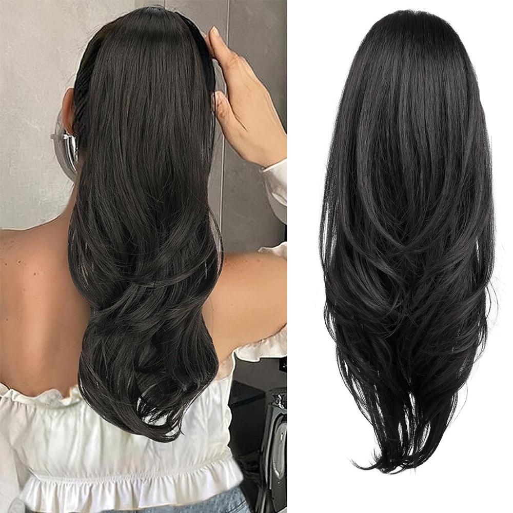Многослойный женский парик с высоким хвостом с крупными волнами
