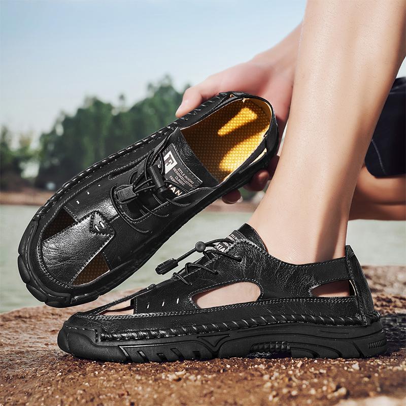 Mode Herrenschuhe Leder Herren Hollow Out Walking Schuhe Herren Outdoor Fahrschuh Mode Herren Sneaker Rutschfest Lässige Luxus Sandalen